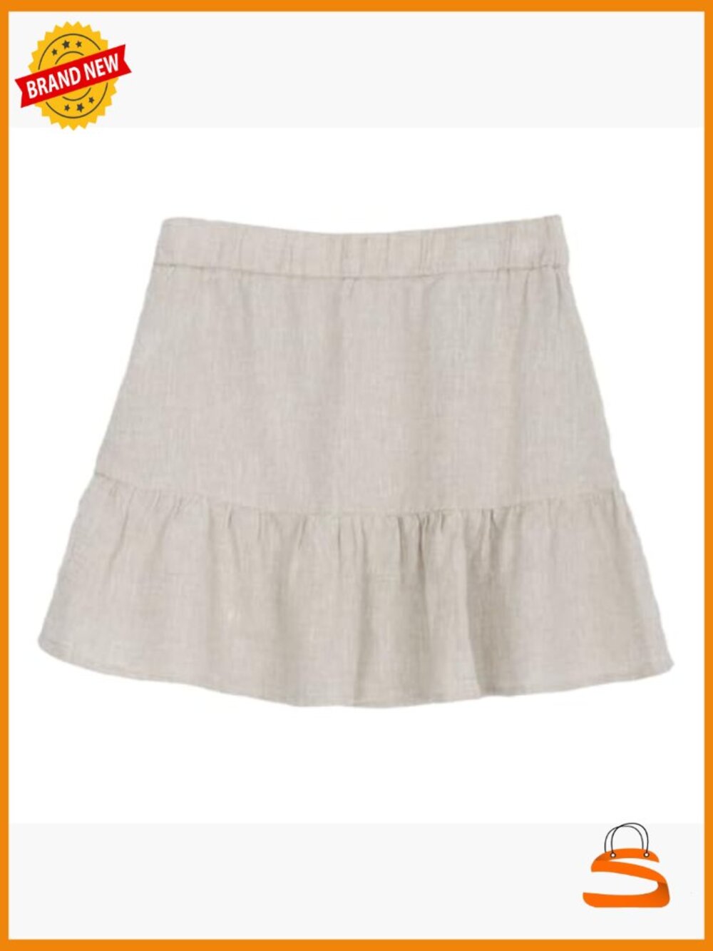 100% Linen High Rise Ruffle Mini Skirt A-Line Summer - Picture 4 of 6